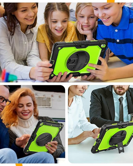 Timecity Case for iPad 9th/ 8th/ 7th Generation 10.2 inch - Heavy Duty Protective Cover with Screen Protector, Rotating Stand, Shoulder Strap & Pencil Holder | Kids-Friendly (Green)
