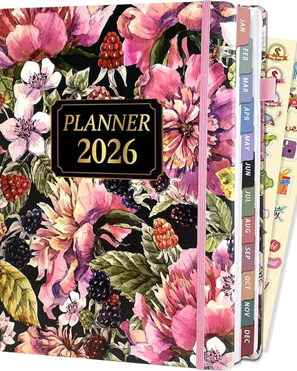2026 Planner Weekly and Monthly Calendar Planners 8.5 x 11, Jan 2026-Dec 2026, Hard Cover Large Yearly Agenda Book with Stickers & Tabs for Women Work Home - Pink Flower