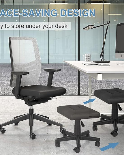 Footrest Stool Under Desk Adjustable Height Footrest Ottoman Ergonomic Foot Stool with Wheels 360° Rolling for Home Office (Black-1)