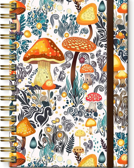 Spiral Journal Notebook, A5 Cute Notebooks for Women Men, College Ruled Hardcover Notebook for Work & Note Taking, 60 Pages Double-Wire Journals for Writing, Colorful Boho Mushrooms