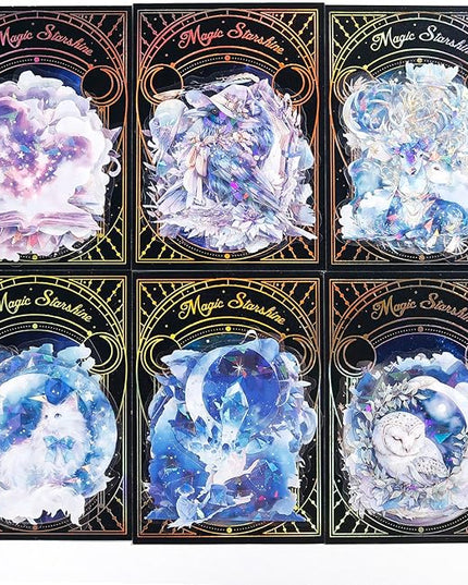 AuriicLeaf Magical PET Sticker Set, 60Pcs Fantasy Holographic Stickers for Scrapbooking, Journaling, DIY Crafts, and Collage Supplies
