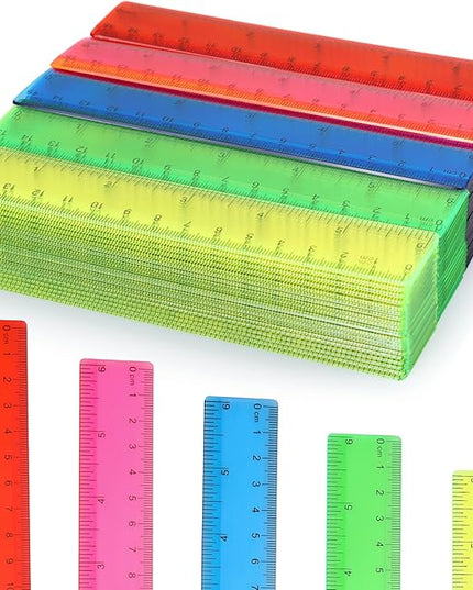 Zonon 50 Pcs 6 Inch/12 Inch Plastic Rulers Bulk Flexible Straight Rulers with Inches Centimeters First Day of School Gift Students Back to School Office Home Supplies (Colorful,6 Inch)