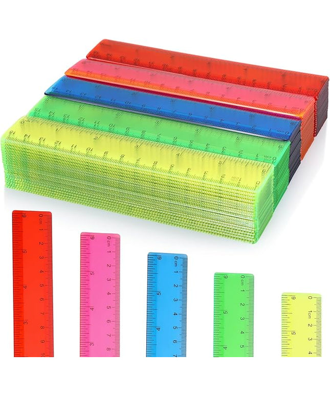Zonon 50 Pcs 6 Inch/12 Inch Plastic Rulers Bulk Flexible Straight Rulers with Inches Centimeters First Day of School Gift Students Back to School Office Home Supplies (Colorful,6 Inch)