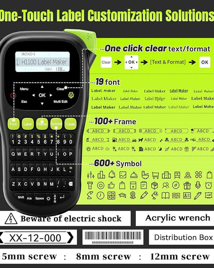 Label Maker Machine with 4 Tapes, Wire Label Maker Waterproof-Labels, Laminated Handheld Label Printer, Backlit & Portable & One-Touch Key, H1100 Labeler for Industrial Office Organization