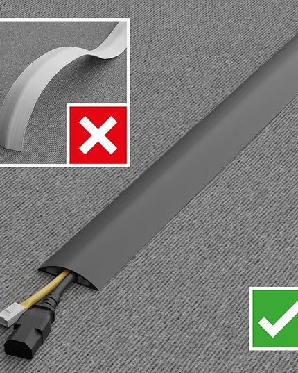 D-Line 6ft Floor Cord Cover, Cable Channel, Protect Cords, Prevent Trips - 0.63" W x 0.31" H - Gray
