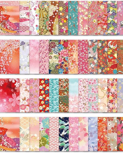 Square Origami Paper 6x6 Double Sided 50 Sheets 50 Colors 70GSM Origami Kit Japanese Chiyo Easy Fold Arts Crafts DIY Handwork Oriental Cherry