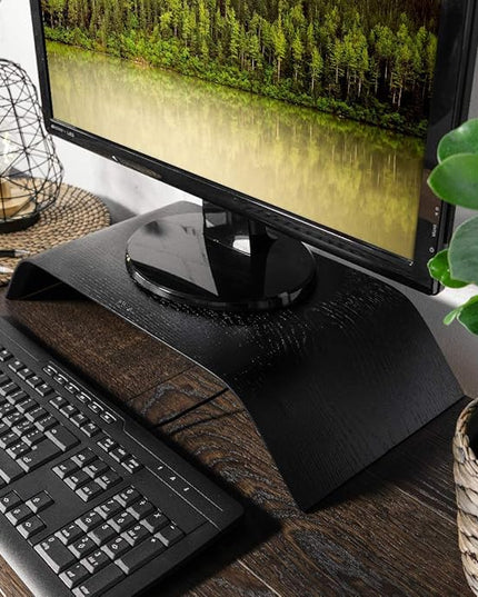 kalibri Wood Monitor Stand Riser - Computer Desk Holder Desktop Dock Wooden Mount Display for PC TV Screen Notebook Laptop - Oak with Black Stain