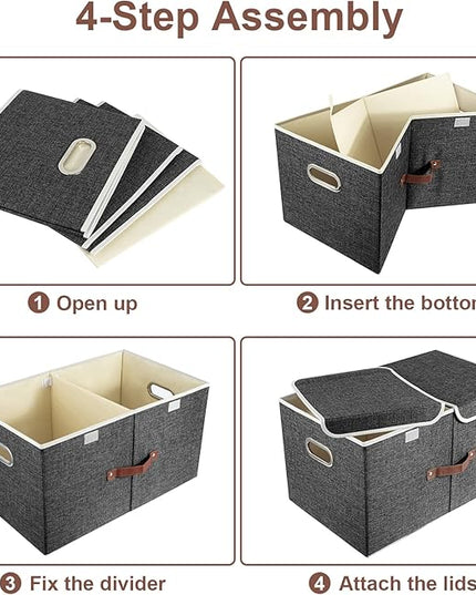 TYEERS Extra Large Collapsible Storage Bins with Lids and Compartments, Washable, Fabric Storage Boxes, 21.7x13x11.8 inches, 1 Pack, Black