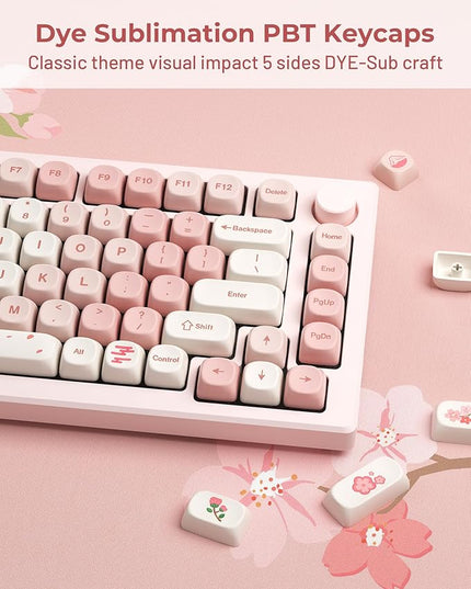 XVX Keycaps - Pink Cute PBT Keycaps, MOA Profile Key caps 60 65 75 100 Percent, Dye-Sublimation, Custom 142 Keys Set for 100%, 75%, 65%, 60% Mechanical Keyboard