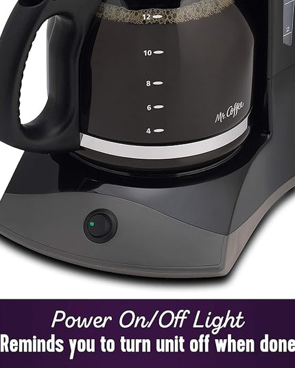 Mr. Coffee Black Coffee Maker, 12 Cups, with Auto Pause and Glass Carafe, Perfect for Home and Office Use