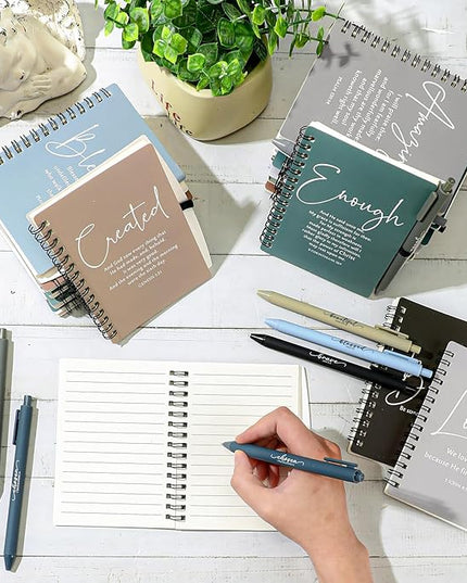 Kosiz Inspirational Valentines Christian Gifts Bulk A6 Notebook Prayer Journal with Pens Spiral Journal Religious Gift for Women Men Church Bible Study Group Teacher Coworker(12 Sets,Boho Color)