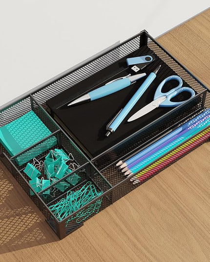 Desk Drawer Organizer, Office Desk Organizer Tray with 5 Dividers, Pen Pencil Drawer Organizer for Office Supplies, Desktop, Bathroom, Kitchen, Makeup, Vanity