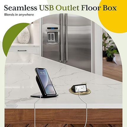 TG Pop-Up Round Floor Box Kit, 20A Tamper-Weather-Resistant Receptacle, Watertight Gasket, Corrosion-Resistant Hardware, Surface Mount for Kitchen, UL Listed, Brass
