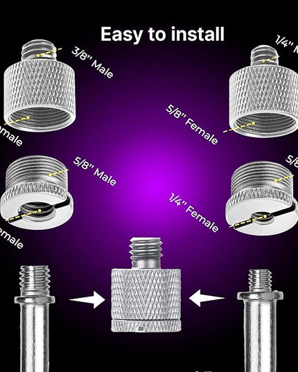 IXTECH Mic Stand Adapter Set 8 pieces Metal Microphone Stand Screw Thread Adapter 5/8 Female to 3/8 Male 3/8 Female to 5/8 Male 5/8 Female to 1/4 Male 1/4 Female to 5/8 Male Tripod Adapter ADP03 Slvr