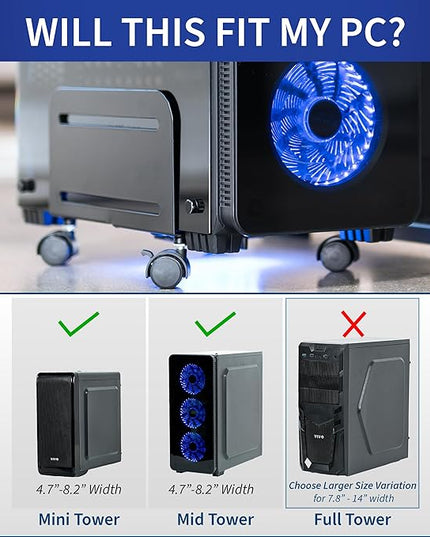 VIVO Computer Mid-Tower Case, CPU Steel Rolling Stand, Adjustable Mobile Cart Holder with Locking Caster Wheels, Black, CART-PC01