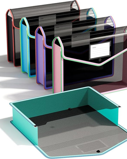 ThinkTex Plastic Expanding File Folder, Black Transparent Envelopes with Snap Closure,Suitable for Home, Office, School and Hospital, Large Capacity，No Dividers, Two-Tone, Fit Letter/A4 Size-5Pcs