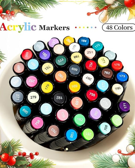 Linbsunne 48 Colors Markers Dual Tip Art Marker Set for Book Drawing, Coloring Illustrations, Ceramics, Card making, Note taking Planner