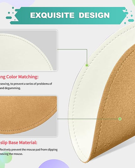 Mouse Pad，Round Mouse Pad，PU Mouse Pad，Leather Mouse Pad with Stitched Edge Micro-Fiber Base with Non-Slip Waterproof，Mouse Pad for Computers，Laptop，9 x 9 Inch (White)