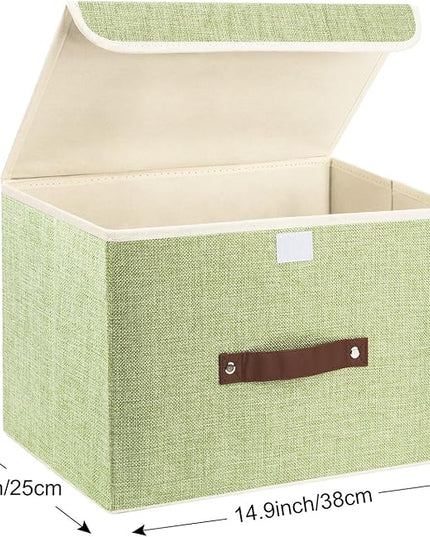 TYEERS Collapsible Storage Boxes, Washable Fabric Storage Bins with Lids, 14.9x9.8x9.8 inches, 2 Pack, Green
