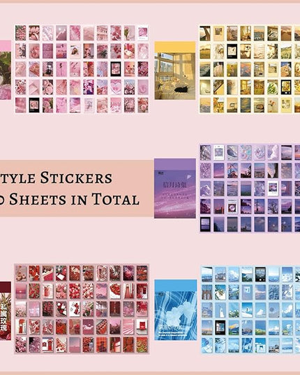 450 Pieces Washi Sticker Set, 9 Set Scrapbooking Diary Planner Album Diary Notebook, Scrapbooking Sticker Journaling Supplies for DIY Arts and Crafts Card Making Laptop Decoration