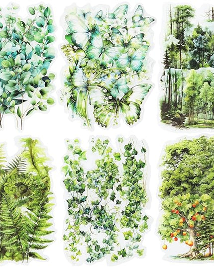 MiyouLuna 120Pcs Forest PET Scrapbook Stickers Botanical Designs for Scrapbooking Waterproof Journaling Supplies Junk Journal Ephemera with Storage Organizer