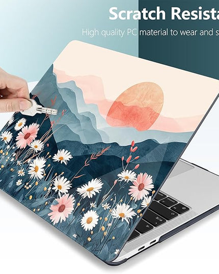 DONGKE Compatible with MacBook Pro 13 inch Case 2024 2023-2020 Release A2338 M2/M1 A2251 A2289 with Retina Display & Touch ID, Plastic Hard Shell & Keyboard Cover & Screen Film - Sun & Daisie