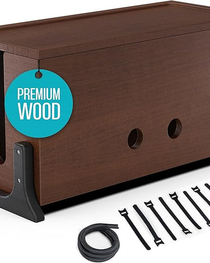 Extra Large Cable Management Box, Wood Cord Hider Box & Organizer for Power Strip, TV Wires & Desk Cable Storage