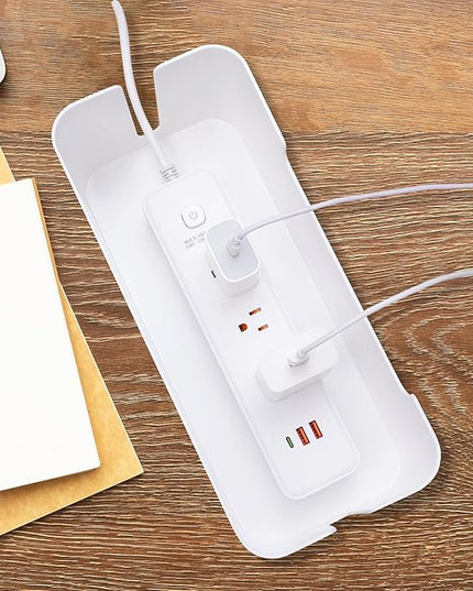 Cable Management Box, Premium Cord Organizer Box to Hide Surge Protector on Desk, Power Strip Cover for TV Computer Home Router Office (White)