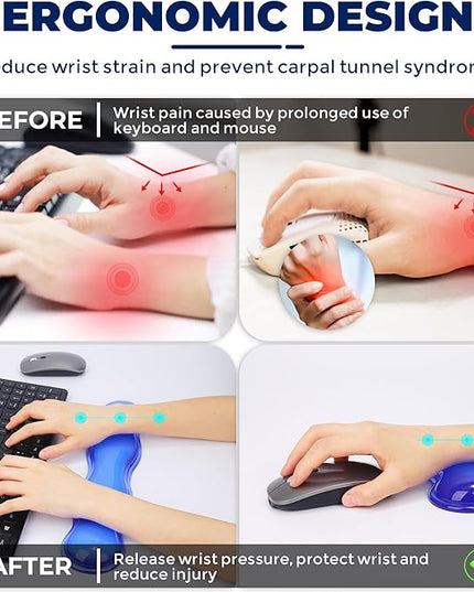 Gel Wrist Rest for Keyboard and Mouse, Wrist Rest for Keyboard, Mouse Wrist Support, Pain Relief, Cool Touch, Non-Skid, Keyboard and Mouse Wrist pad Set