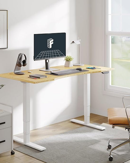 FLEXISPOT E6 MAX Bamboo 72x30 Inch Dual Motor 3-Stage Heavy Duty Standing Desk, 330lbs Weight Capacity, Height Adjustable Desk w/Cable Management & Wheels (Solid Bamboo Curved Desktop + White Frame)