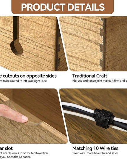 KIRIGEN Cable Management Box Wooden Cord Organizer Hide Power Strip Desk Wires Protector for Home Office TV Computer (DXH2T-DBR)