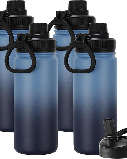 DOMICARE 16 oz Water Bottle Stainless Steel Double Wall Vacuum Insulated Water Bottle with Straw lids & Spout Lid, Leakproof