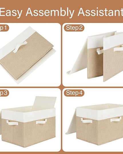 GRANNY SAYS Storage Boxes with Lids, Decorative Storage Bins, Shelf Baskets, Clothes Storage and Organization, White/Khaki, 2-Pack