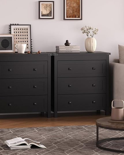 BORNOON 3-Drawer Dresser, Small Wooden Chest of Drawers with Metal Knobs, Water-Resistant Top, Storage Organizer with Anti-Tip Kit for Bedroom, Nursery, Living Room