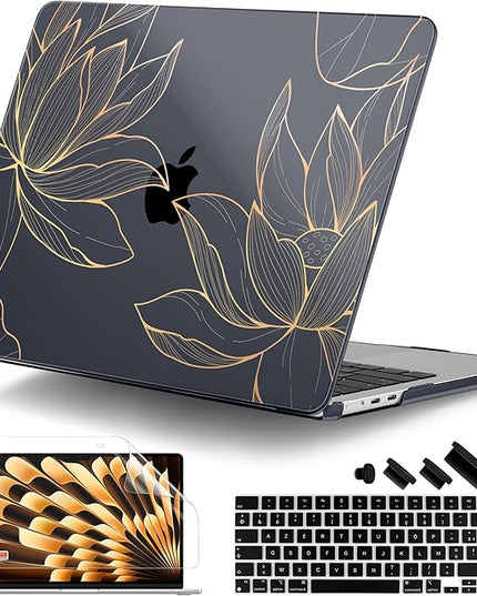 DONGKE for M4 MacBook Air 13.6 Inch Case 2025 2024 2023 2022 Model A3240 A3113 A2681 M3 M2 Chip, Plastic Hard Shell Case Cover with Touch ID for MacBook Air 13 Inch M4 - Lotus