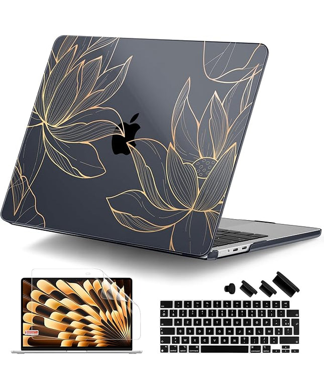 DONGKE for M4 MacBook Air 13.6 Inch Case 2025 2024 2023 2022 Model A3240 A3113 A2681 M3 M2 Chip, Plastic Hard Shell Case Cover with Touch ID for MacBook Air 13 Inch M4 - Lotus