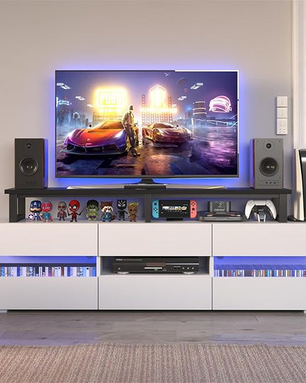 YAOHUOO 59" Large TV Riser for 32-75 inch TV, TV Riser Stand Shelf with Steel Legs, Tabletop TV Stand Riser for Home Office,Black