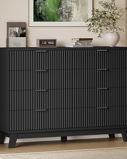 BORNOON 53" Tall Dresser for Bedroom, 8-Drawer Fluted Chest of Drawers, Modern Wood Highboy with Metal Slides and Handles, Anti-Tip Kit, Vertical Clothes Storage Organizer for Apartment, Closet