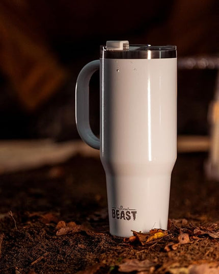 Beast 50 oz Tumbler with Handle Stainless Steel Vacuum Insulated Coffee Ice Cup Double Wall Travel Flask (Arctic White)