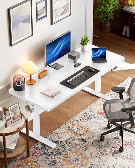 HUANUO 71 x 30 inch Electric Standing Desk, Powerful Brushless Motor Large Height Adjustable Table, 4 Memory Preset Sit Stand Up Desk, Home Office Computer Table with Thick T-Shaped Frame, White