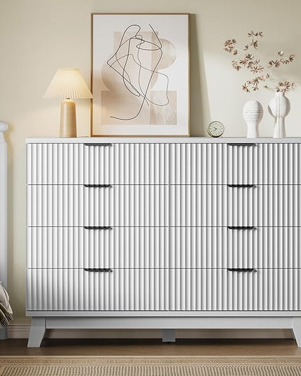 BORNOON 53" Tall Dresser for Bedroom, 8-Drawer Fluted Chest of Drawers, Modern Wood Highboy with Metal Slides and Handles, Anti-Tip Kit, Vertical Clothes Storage Organizer for Apartment, Closet