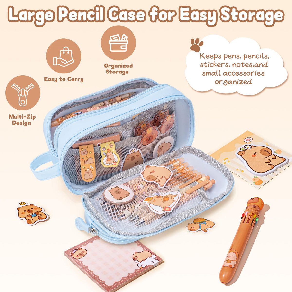 Similove Capybara Stationery Set 92 Pcs, Kawaii Back to School Supply Bundle with Pencil Case, Notebooks, Pens and Stickers, Cute School Supplies for Kids Girls, Kindergarten Elementary Gifts