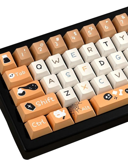 Orange and Black Key Caps - Cute Cherry Profile PBT Keycap, Dye Sublimation Halloween Key Caps for Ergonomic Keyboard, 130 Keys