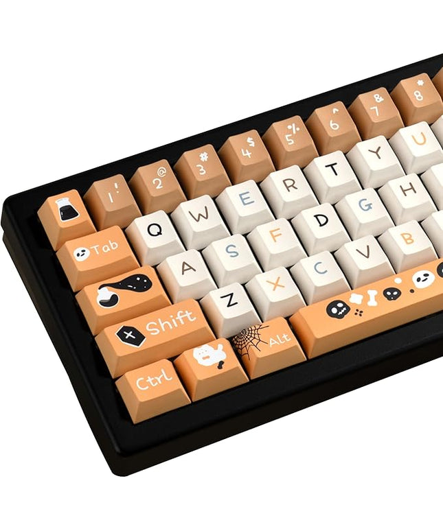 Orange and Black Key Caps - Cute Cherry Profile PBT Keycap, Dye Sublimation Halloween Key Caps for Ergonomic Keyboard, 130 Keys