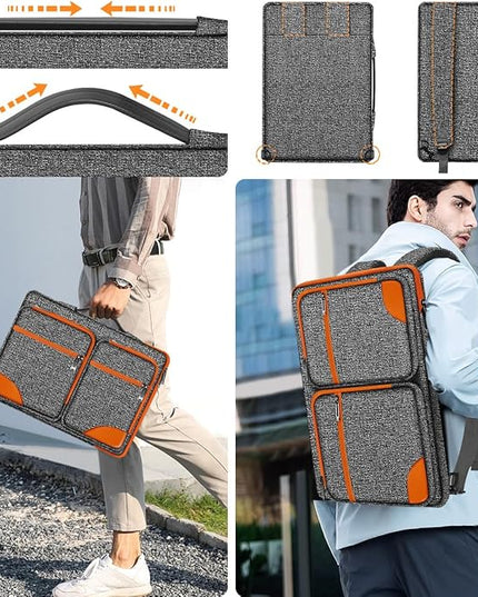 Hseok Laptop Case 15 15.6 16 inch Sleeve with Handle and Hidden Strap,Compatible with MacBook Pro 15.4 16, 360° Protective PC Briefcase with 4 Pockets for Laptop Accessory,Easy to Carrying,Gray-Orange