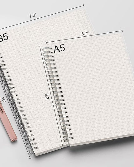AHGXG A5 Graph Paper Notebook Spiral (3-Pack) Spiral Journal 5.7"x 8.3", Quad Ruled, with Thick 100gsm Square Grid Paper,80 Sheets Per Pack