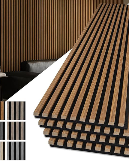 Art3d 4-Pack 108" x 12" Acoustic Wood Panels for Wall, Soundproof Wood Slat Panel for Wall and Ceiling, 3D Fluted Sound Absorbing Paneling for Interior Wall Decor, Living Room, Bedroom - Teak