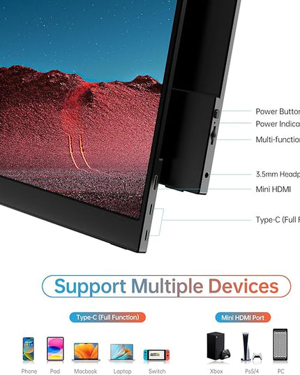 MNN 4K Portable Monitor 15.6" 3840x2160 UHD USB-C HDMI Laptop Monitor, 100% Adobe RGB IPS Computer Gaming Display HDR Travel Monitor w/Speakers & Smart Cover for Laptop Xbox PS5 Switch PC Phone