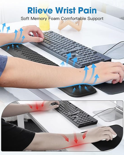 MEKASS Ergonomic Wrist Rest for Keyboard and Mouse, Soft Memory Foam Keyboard Wrist Rest Set with Non-Slip Silicone Base, Easy Typing, Pain Relief, Comfort for Office, Work, Gaming (Classic Black)