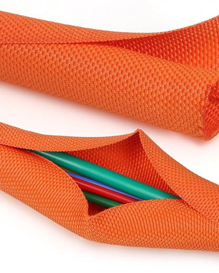 YOUBO Split Braided Cable Sleeve，Flexible Wire Loom Tubing, Automotive Cord Protector Pet Proof, Cable Management for Computer TV Electric Wires Harness 16ft (Orange, 30mm（1-3/16")